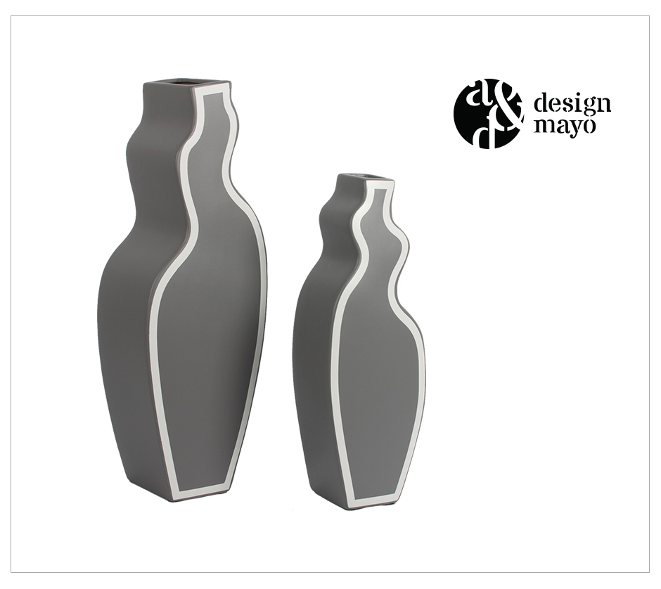 Wave Line,  Matt Grey w/ Matt White Line , 17 x 13 x 50cm, K41-50GW