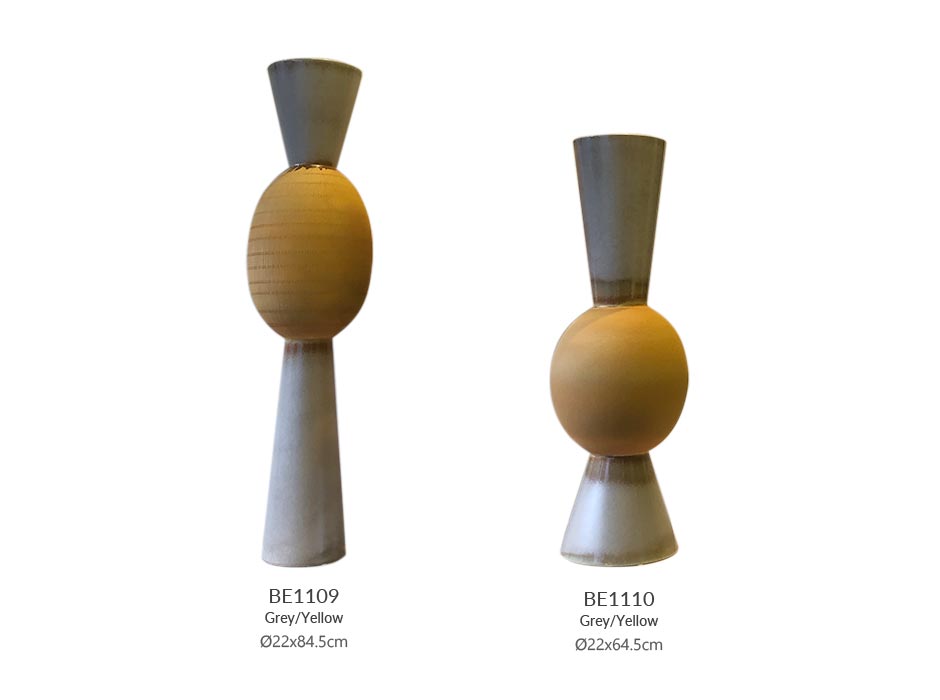 Egg Vase, Grey/Yellow, Ø22×84.5cm, 11216/572F