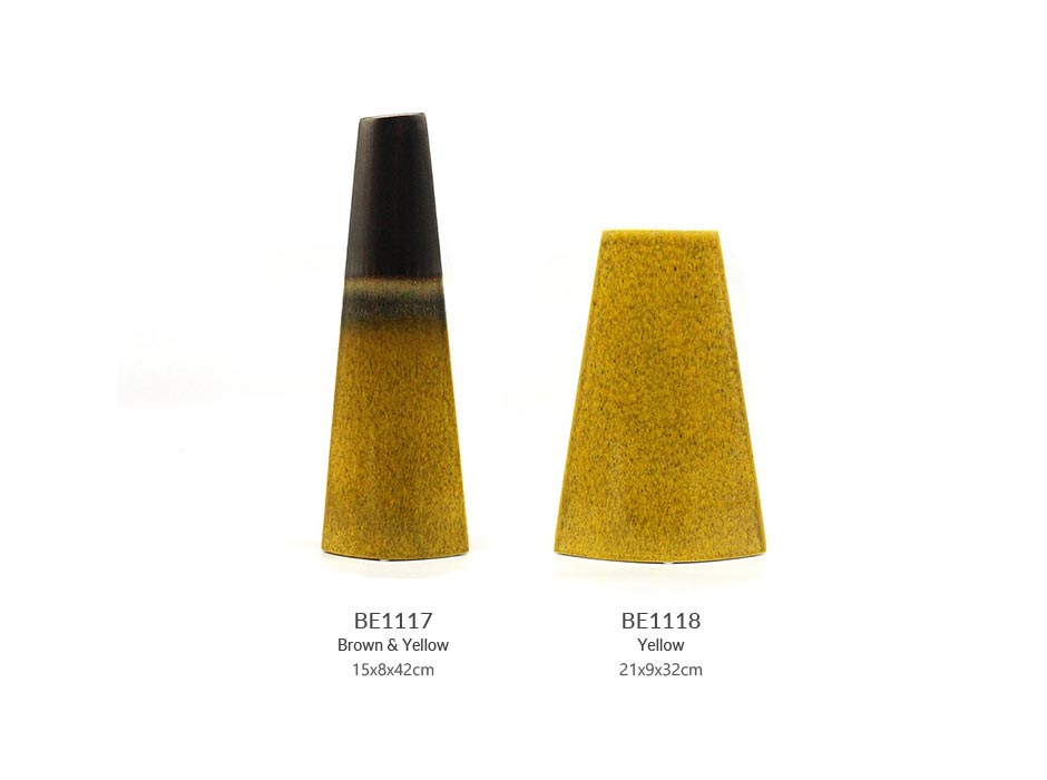 Vase Flattened L, Yellow/Bronze, 15x8x42cm, 6333F