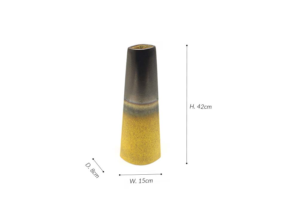 Vase Flattened L, Yellow/Bronze, 15x8x42cm, 6333F