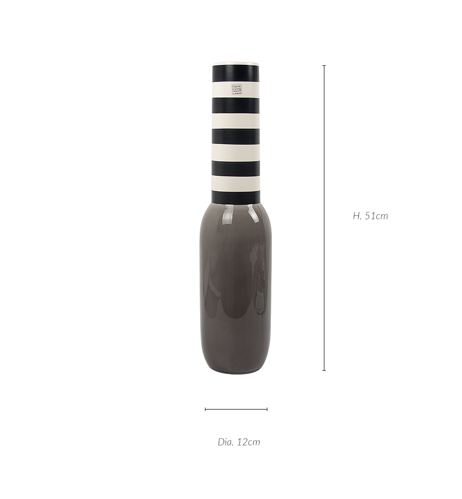TUBE VASE BIG, Grey w/BW stripes, 12 x 51cm, 1563