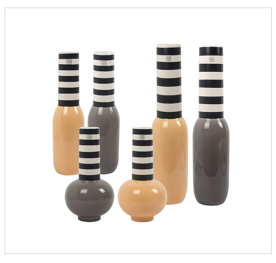 TUBE VASE BIG, Yellow w/BW stripes, 12 x 51cm, 1563