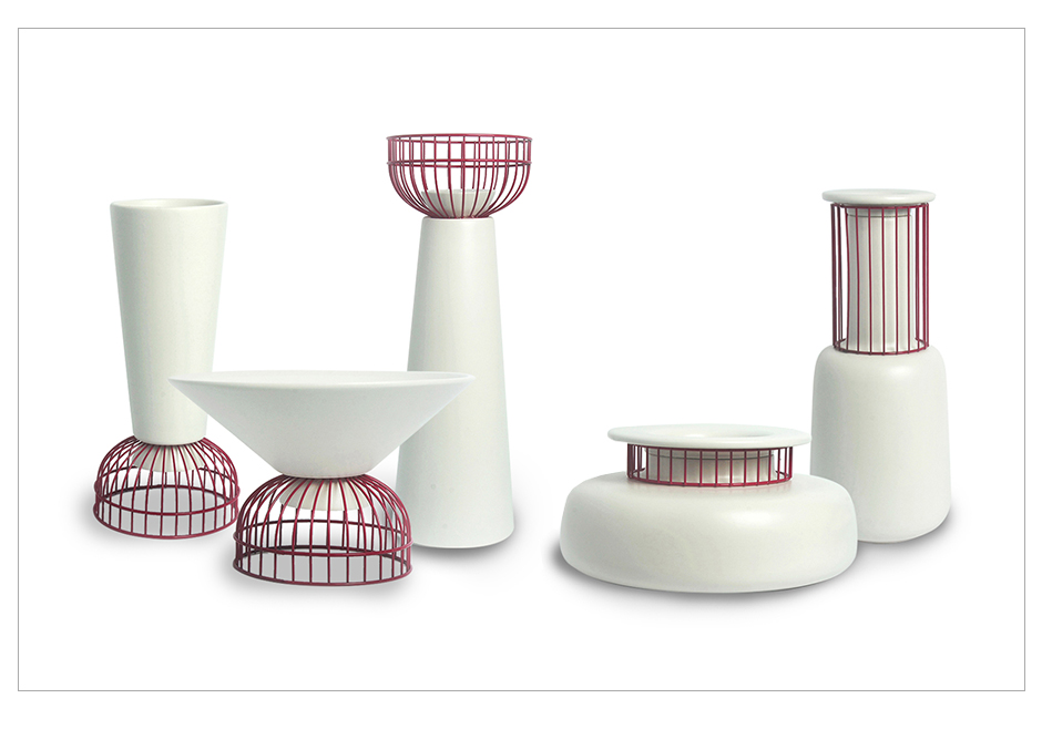 IRON CANDLE STICK – TABLE CENTRE, Matt White w. Red Iron, Dia. 22.5 x 14.5cm, 1950