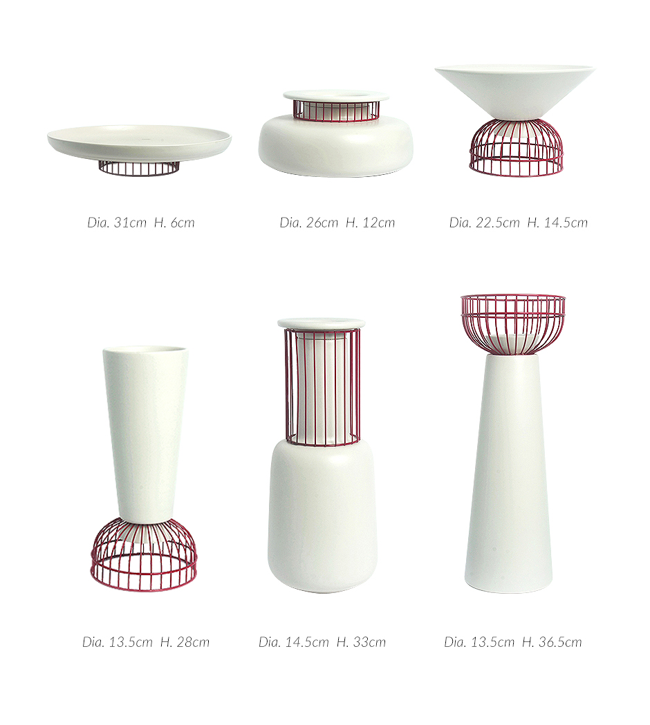 IRON CANDLE STICK – TABLE CENTRE, Matt White w. Red Iron, Dia. 22.5 x 14.5cm, 1950