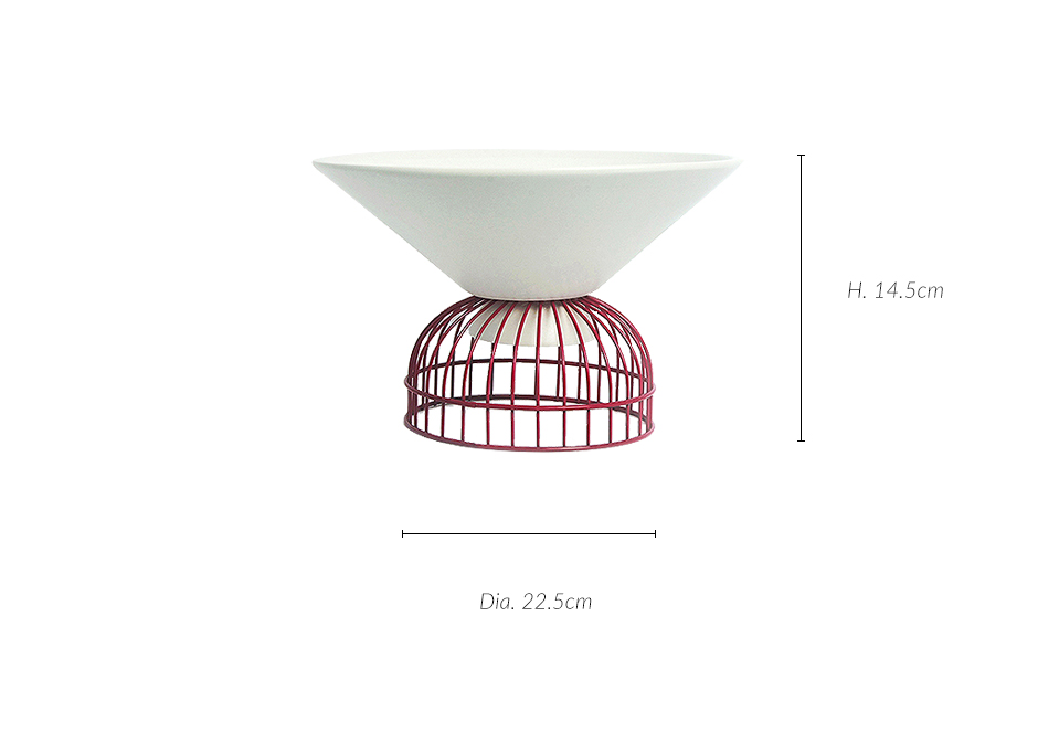IRON CANDLE STICK – TABLE CENTRE, Matt White w. Red Iron, Dia. 22.5 x 14.5cm, 1950