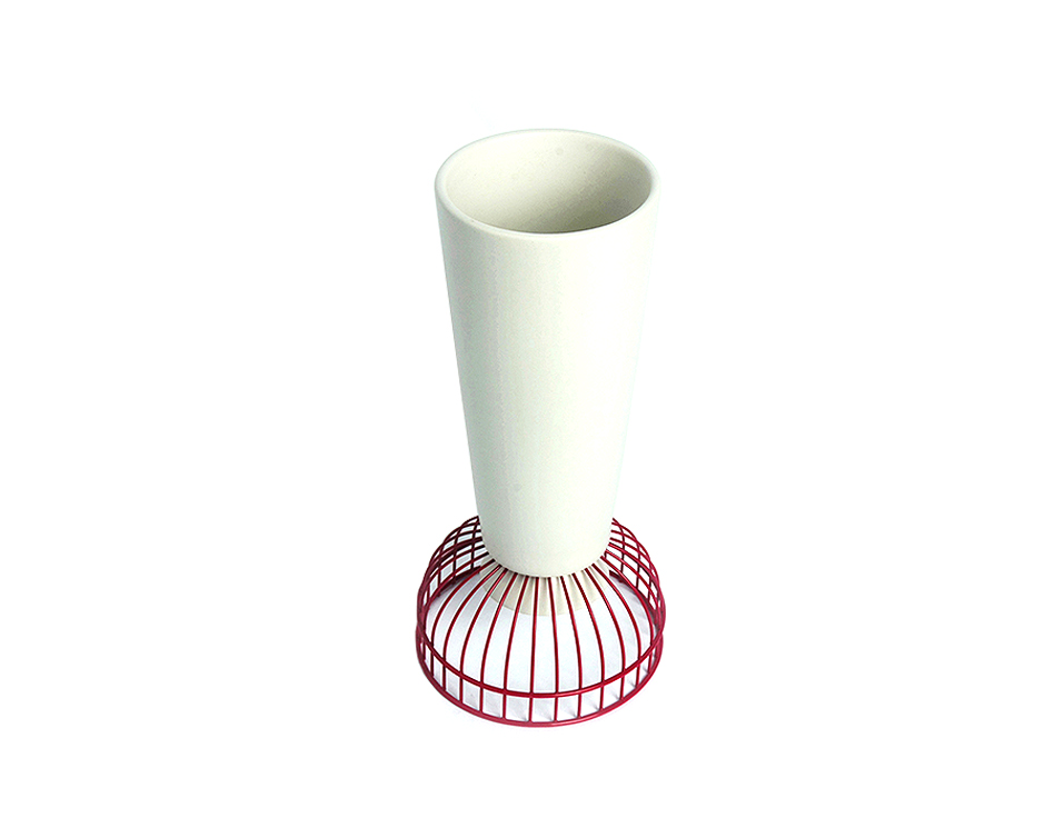 IRON CANDLE STICK – SS, Matt White w. Red Iron, 13.5 x 13.5 x 28cm, 1951