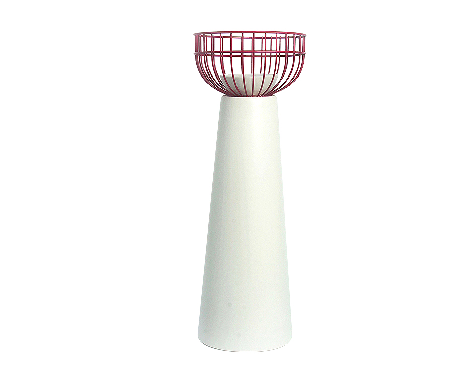 IRON CANDLE STICK – BS, Matt White w. Red Iron, Dia. 13.5 x 36.5cm, 1952