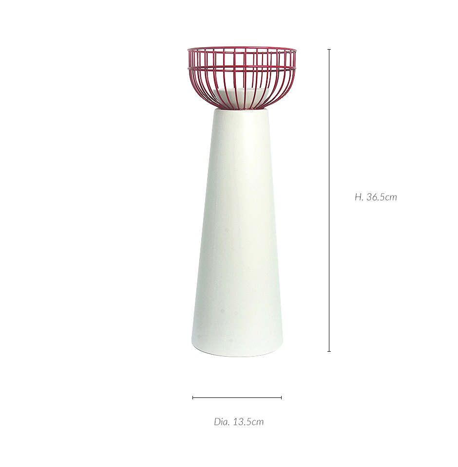 IRON CANDLE STICK – BS, Matt White w. Red Iron, Dia. 13.5 x 36.5cm, 1952