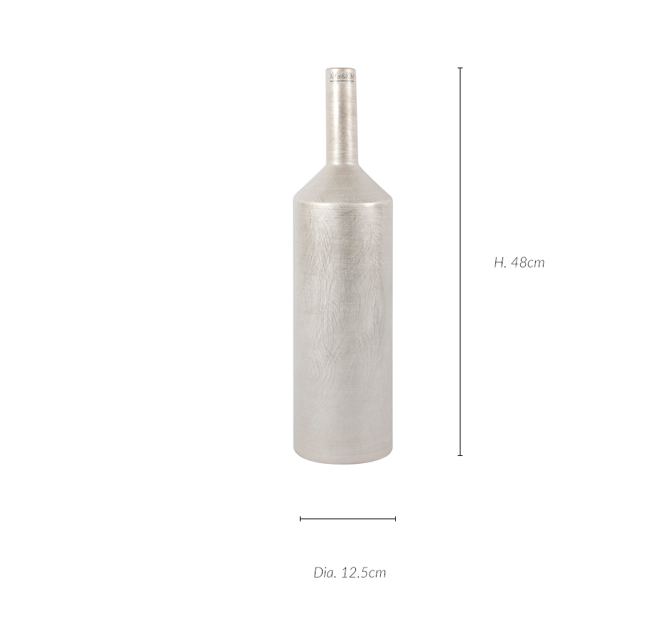 Bottle Vase Bg, Silver scratched, 12.5 x 48cm, 2493