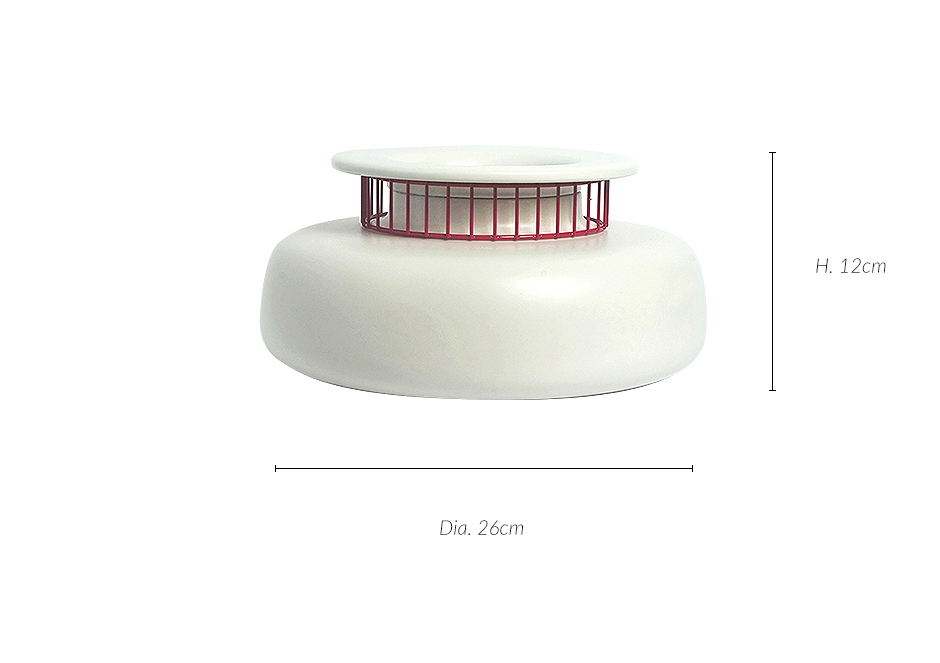 Rod Vase Md, Matt White w. Red Iron, 26 x 12cm, 2511