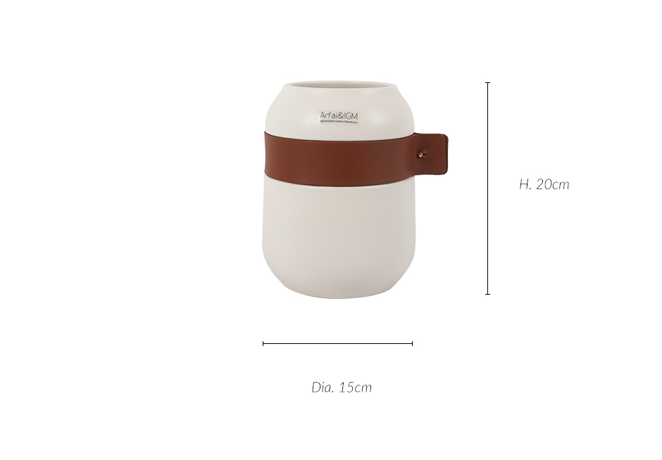 HOOP VASE LOW, White Matt Camel Leather, 15 x 20cm, 2556LH