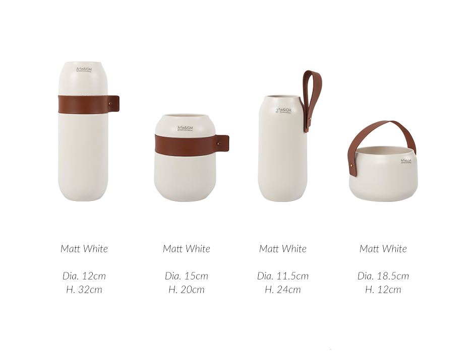 HOOP POT, White Matt Camel Leather, 18.5 x 12cm, 2558LH
