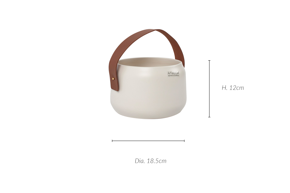HOOP POT, White Matt Camel Leather, 18.5 x 12cm, 2558LH