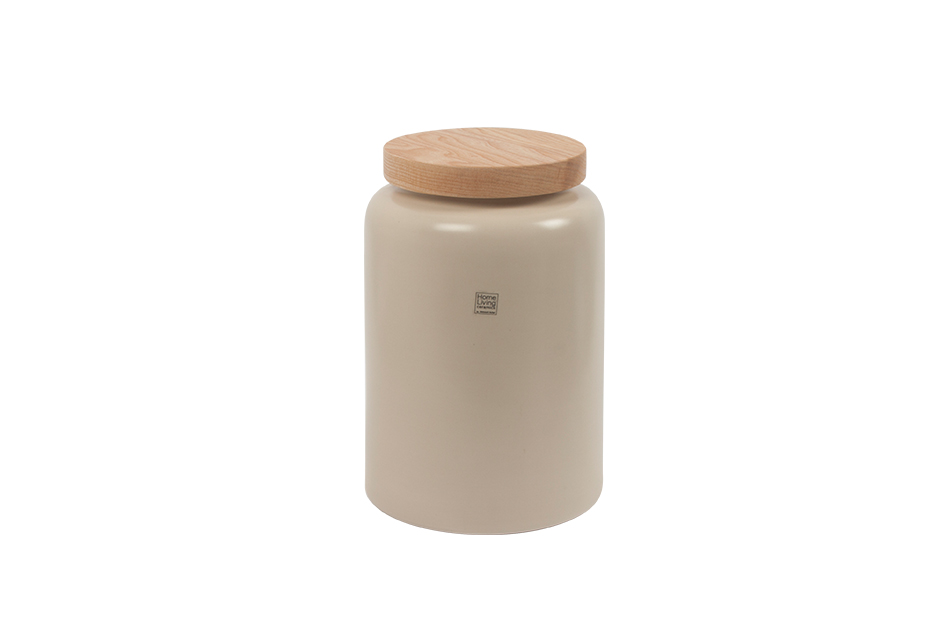 MAKALU POT S w/ WOOD LID, Cream matt, Dia. 18 x 26cm, 2654W