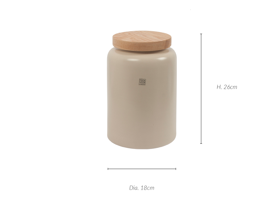 MAKALU POT S w/ WOOD LID, Cream matt, Dia. 18 x 26cm, 2654W