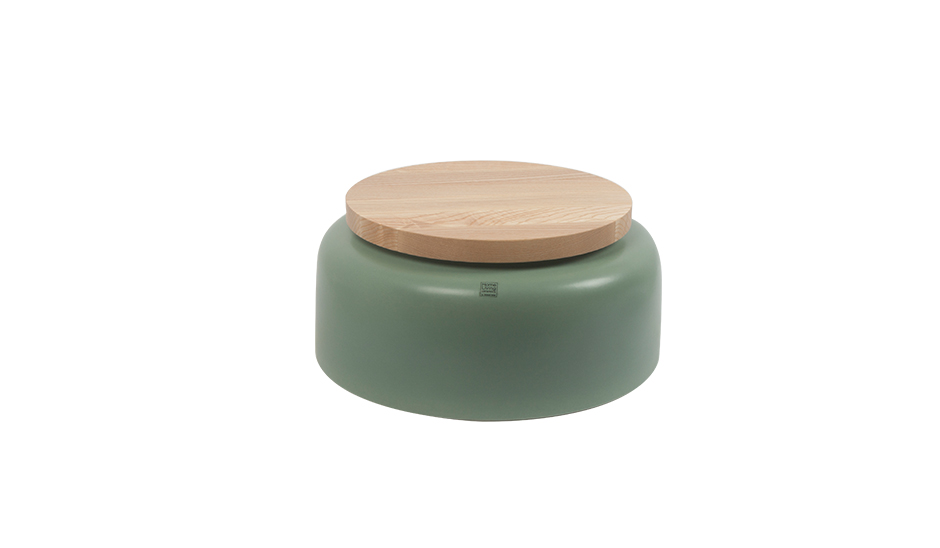 MAKALU POT L w/ WOOD LID, Green matt, Dia. 35.5 x 16.5cm, 2655W