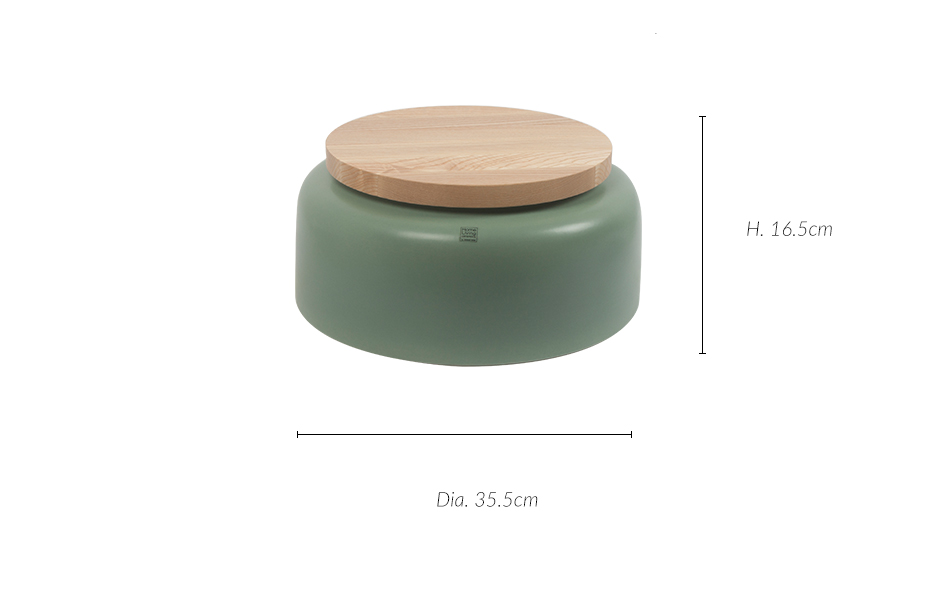 MAKALU POT L w/ WOOD LID, Green matt, Dia. 35.5 x 16.5cm, 2655W