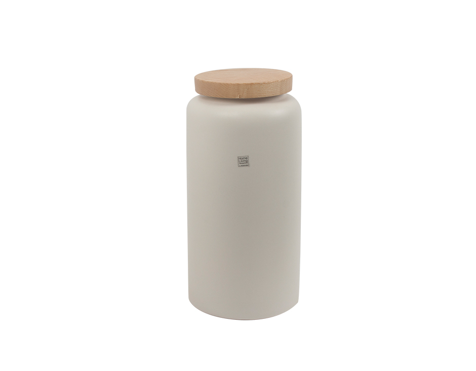 MAKALU POT BS w/ WOOD LID, White matt, Dia. 17.7 x 36.5cm, 2656W