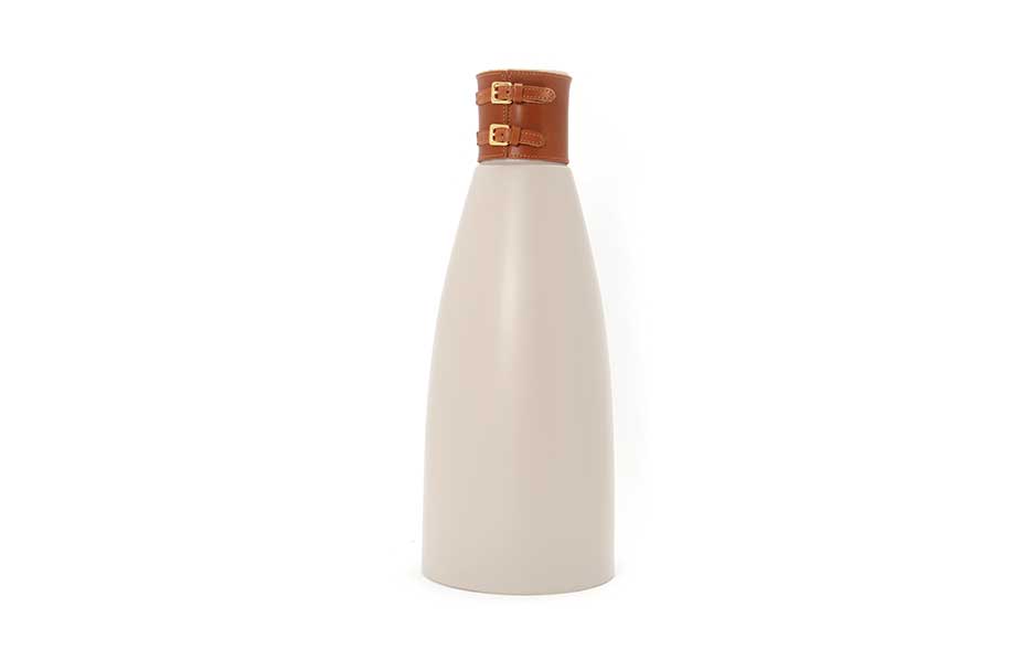 Tall Vase Lusitania with leather, GREY MATT, Ø15,5x41cm, 1162L