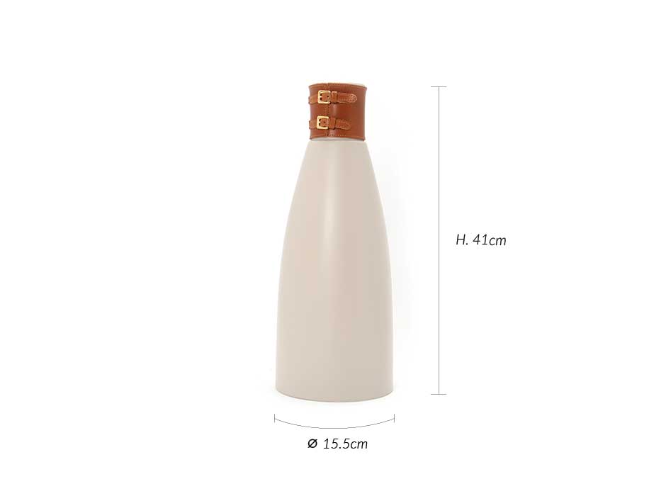 Tall Vase Lusitania with leather, GREY MATT, Ø15,5x41cm, 1162L