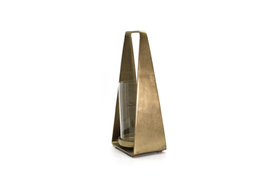 candle holder small, Brass antique + Glass, 20x13x44cm, 20852-44