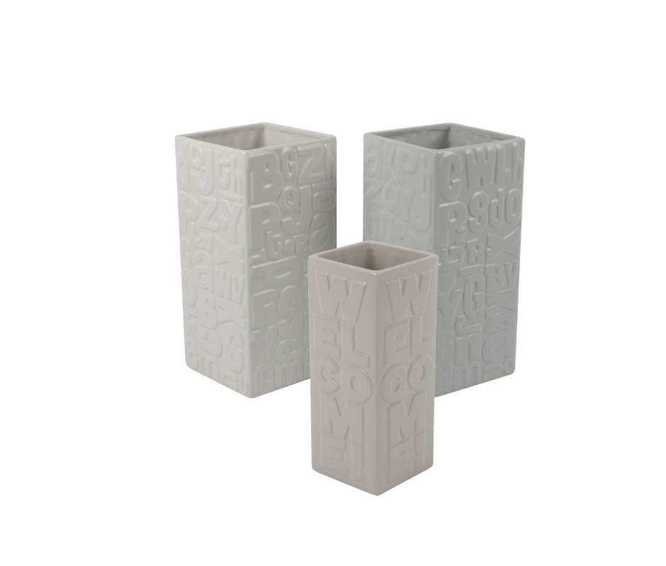 Alphabet Vase, Grey, 11x11x27.5cm, K12221