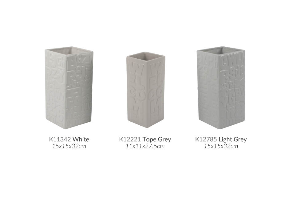 Alphabet Vase, Grey, 11x11x27.5cm, K12221