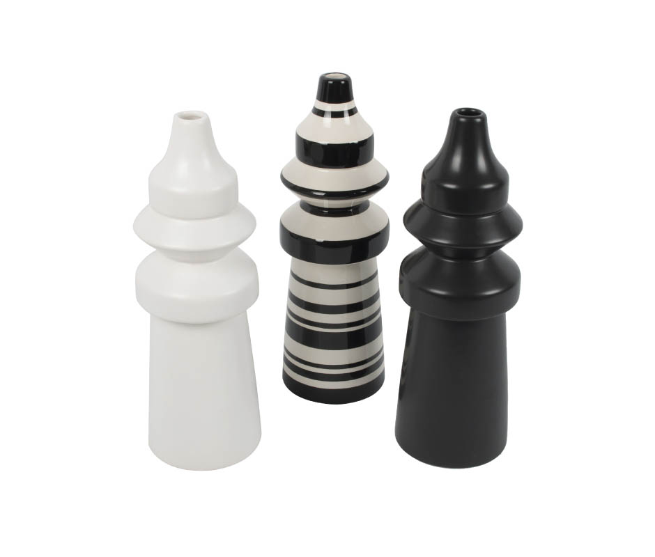Molding Vase, Black and White, 10x10x30cm, K12480