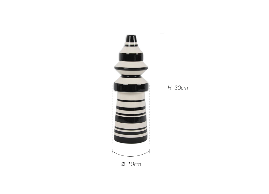 Molding Vase, Black and White, 10x10x30cm, K12480