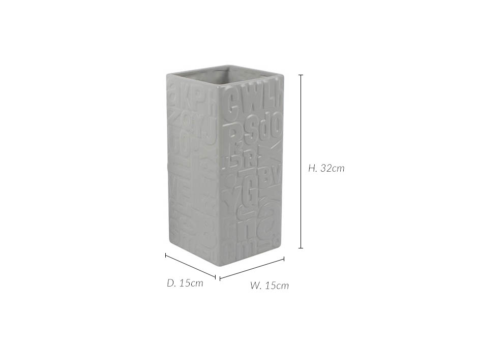 Alphabet Vase, Grey, 15x15x32cm, K12785