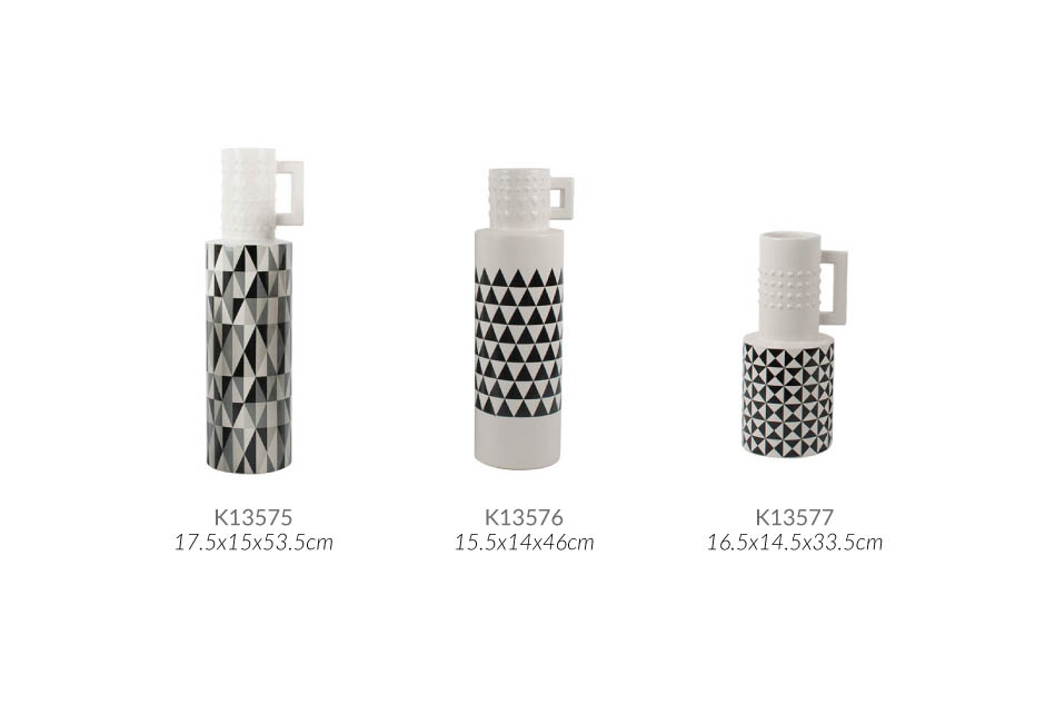 Pattern Handle Vase, White, 17.5x15x53.5cm, K13575
