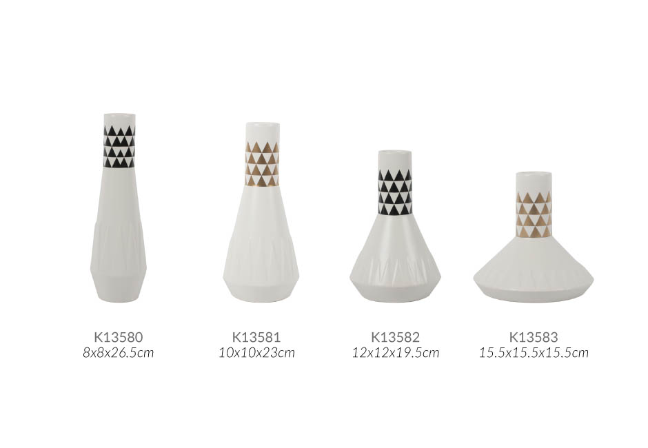 Triangle Vase, White, 10x10x23cm, K13581