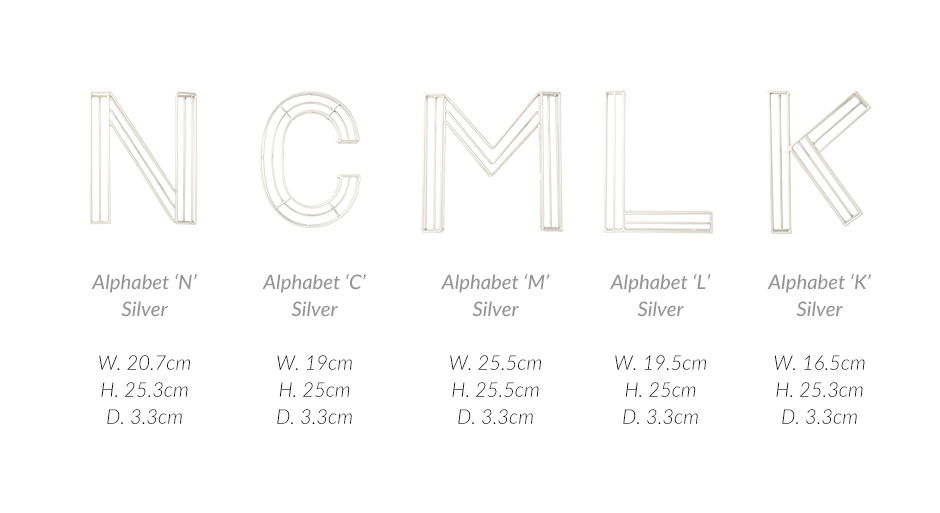 C. ALPHABET SILVER 10″, Silver, 19 x 3.3 x 25cm, MHC-4243C
