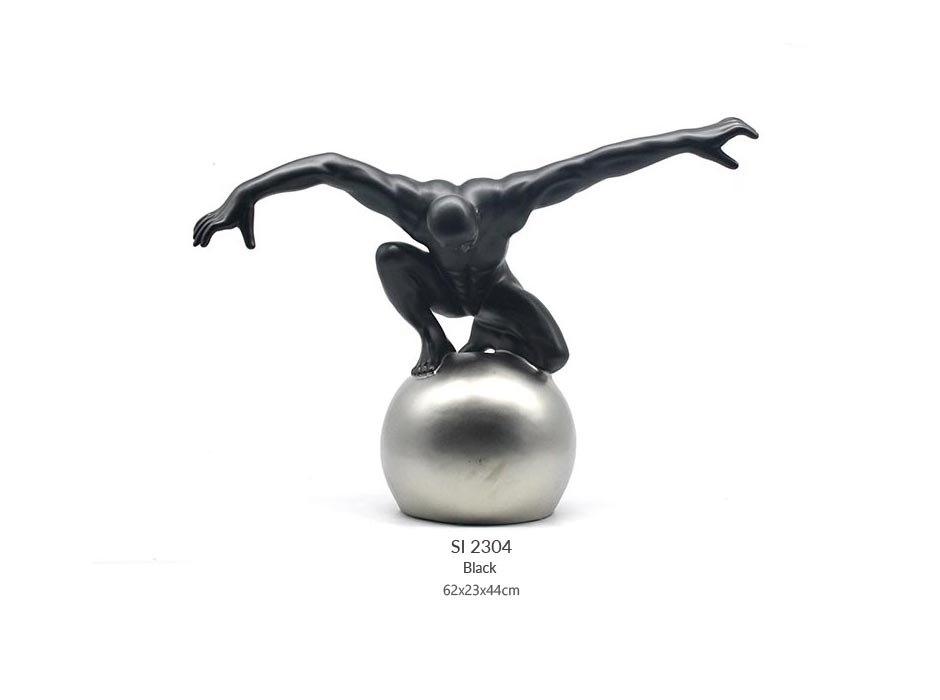 BLACK MAN ON BALL, Black & Silver, 62x23x44cm, MBS2097-1