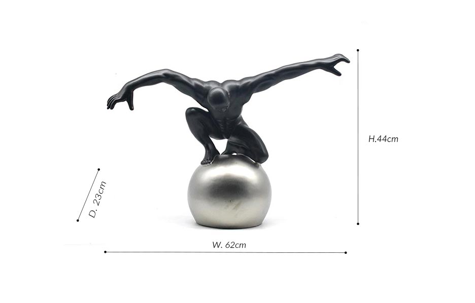 BLACK MAN ON BALL, Black & Silver, 62x23x44cm, MBS2097-1