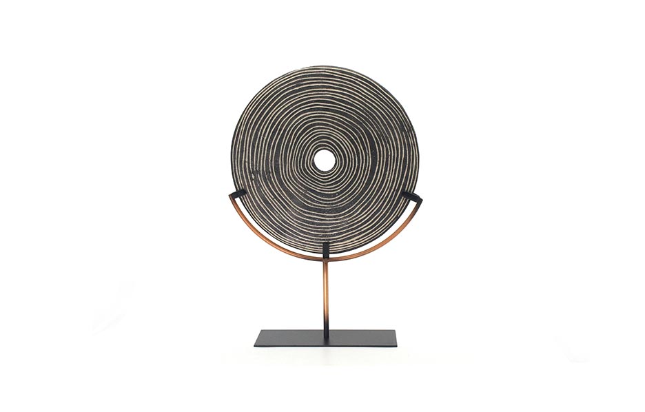 Polyresin round stone décor-49, Grey, 43x10x49cm, F113