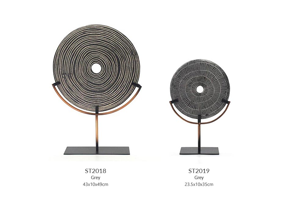 Polyresin round stone décor-49, Grey, 43x10x49cm, F113