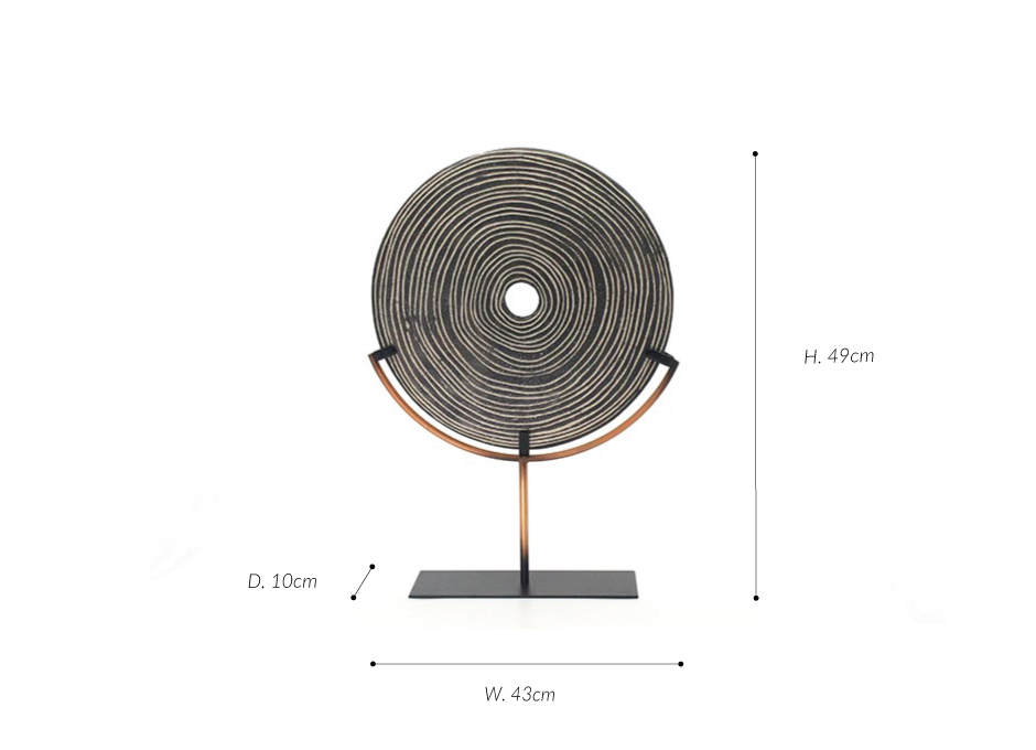 Polyresin round stone décor-49, Grey, 43x10x49cm, F113