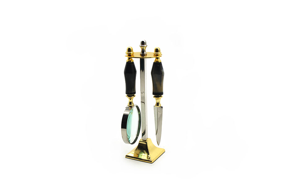 MAGNIFIER/LETTER OPENER STAND, Brass, 6x6x23.5cm, 50481