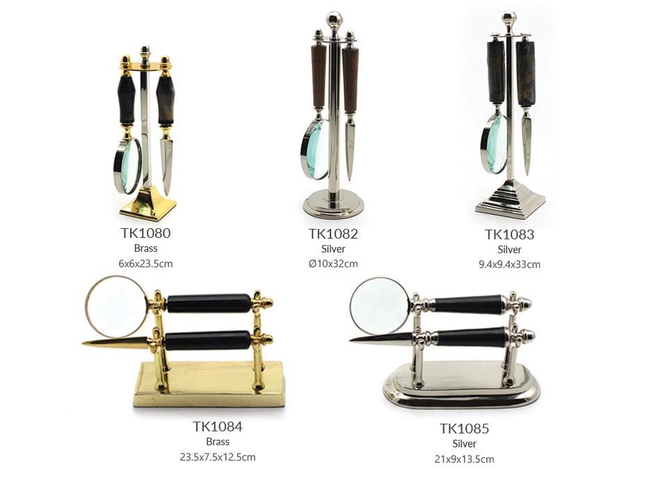 MAGNIFIER/LETTER OPENER STAND, Brass, 6x6x23.5cm, 50481