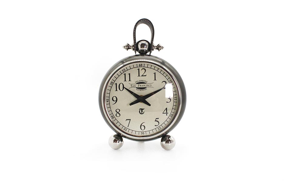 STEEL/ALUM TABLE CLOCK, Steel/Aluminium
/Leather, 17x10x23cm, 49573
