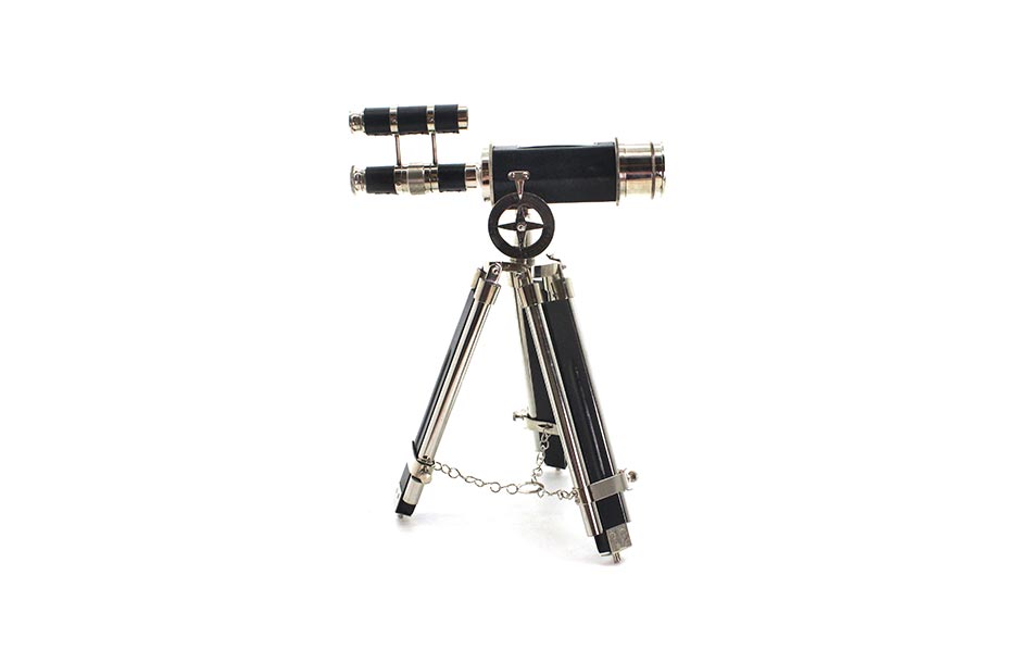 BRASS/ALUMINIUM/LEATHER DOUBLE TELESCOPE, Brass/Alum/Leather, 30x30x56cm, 56086