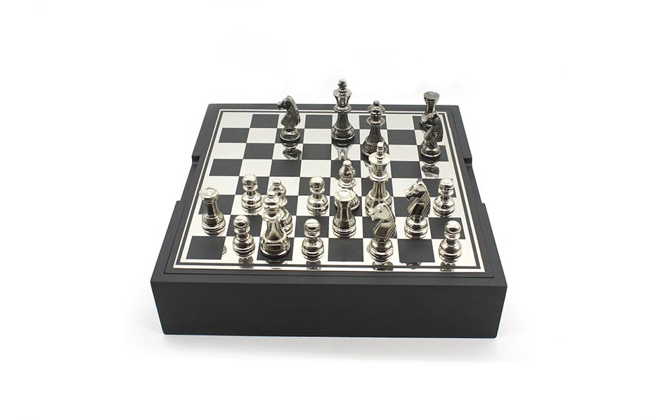 STEEL/ ALUMINIUM/ MDF BOX CHESS, Steel/Alum/MDF, 35.5×35.5x8cm, 56769