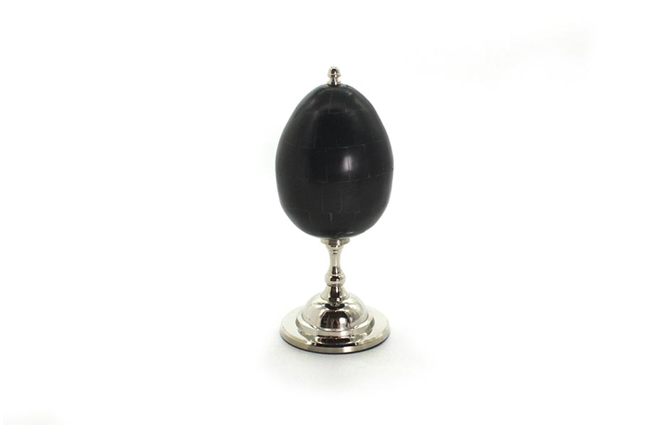 ALUMINIUM/ BONE EGG 6in ON STAND, Bone/Aluminium, 11x11x26.5cm, 56597