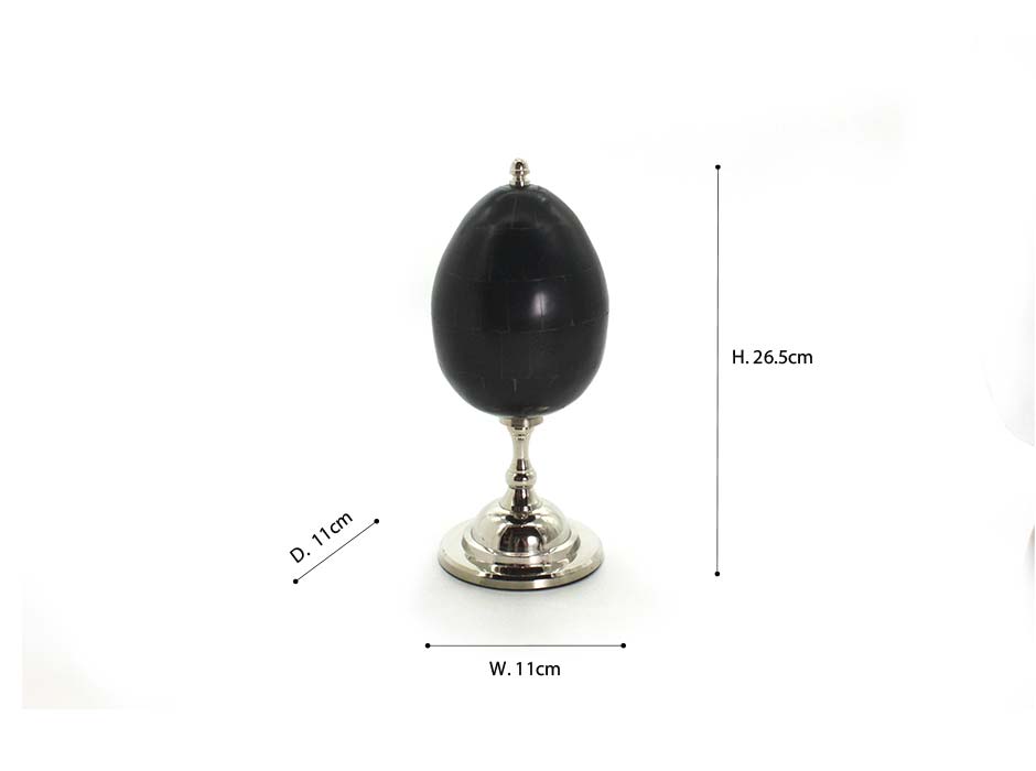 ALUMINIUM/ BONE EGG 6in ON STAND, Bone/Aluminium, 11x11x26.5cm, 56597
