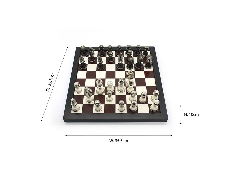 ALUMINIUM/RESIN CHESS BLK/NKL ANTIQUE FINISH, Alum/Resin, 35.5×35.5x10cm, 47894