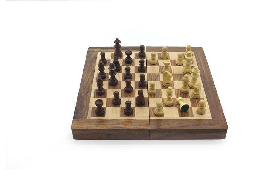 WOODEN GAME BOX W/SET, Brown,  25.5×25.5×6.7cm, 59732