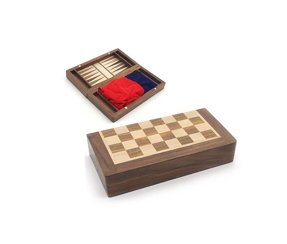 WOODEN GAME BOX W/SET, Brown,  25.5×25.5×6.7cm, 59732