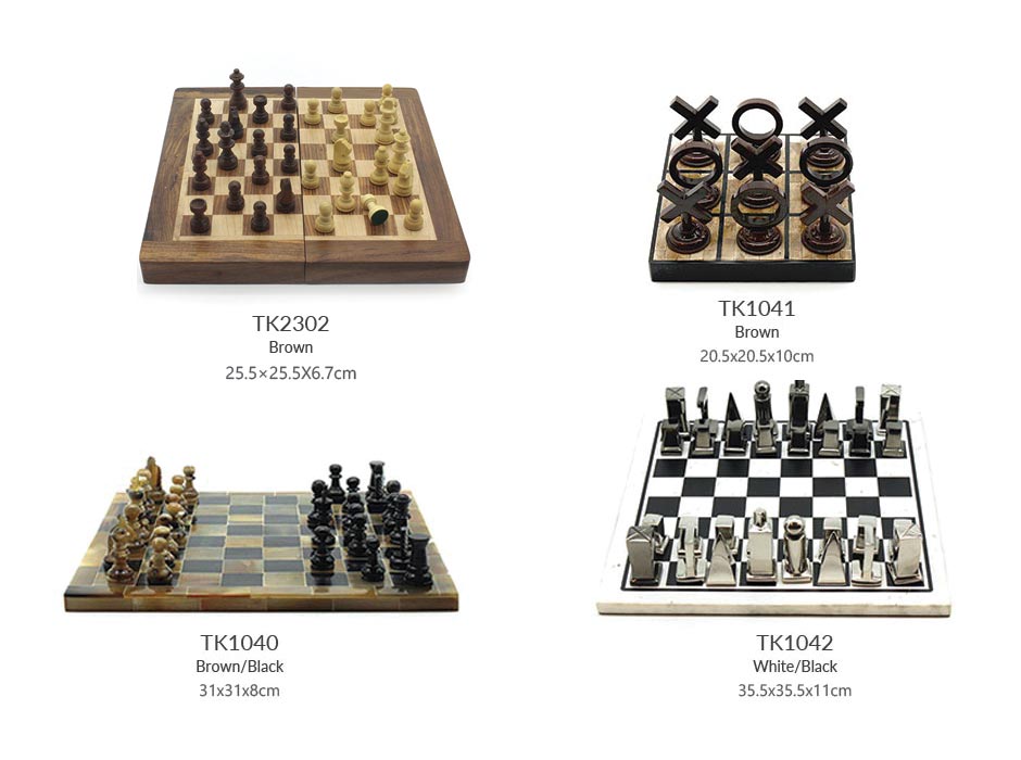 WOODEN GAME BOX W/SET, Brown,  25.5×25.5×6.7cm, 59732