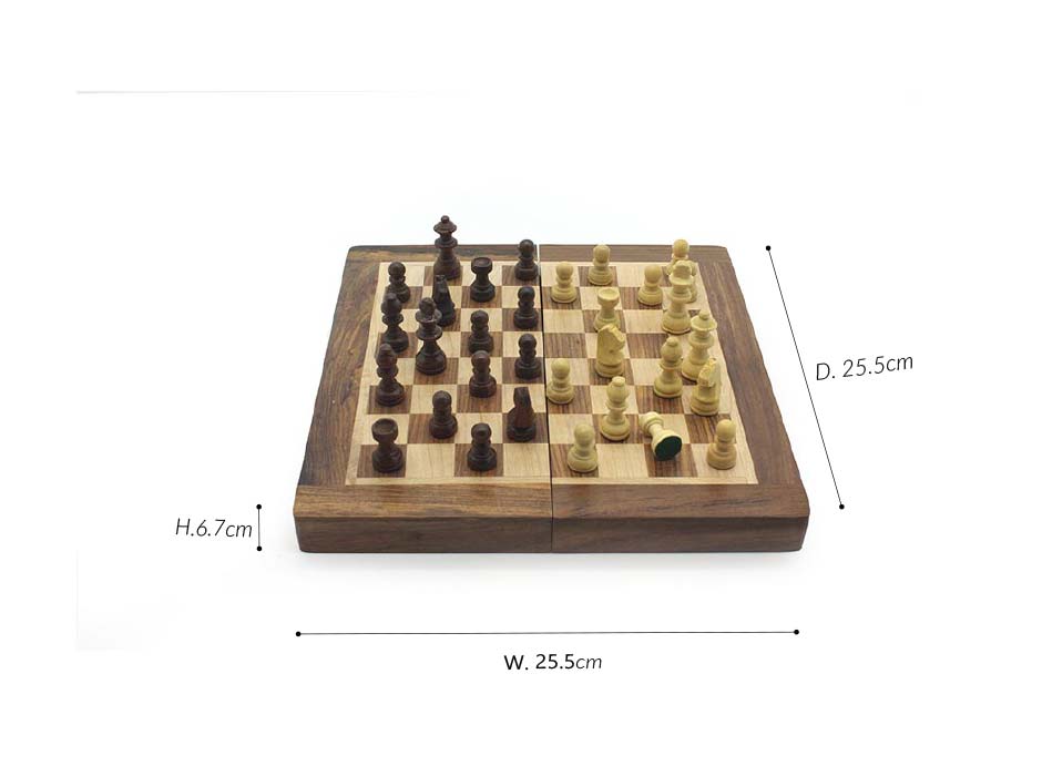 WOODEN GAME BOX W/SET, Brown,  25.5×25.5×6.7cm, 59732